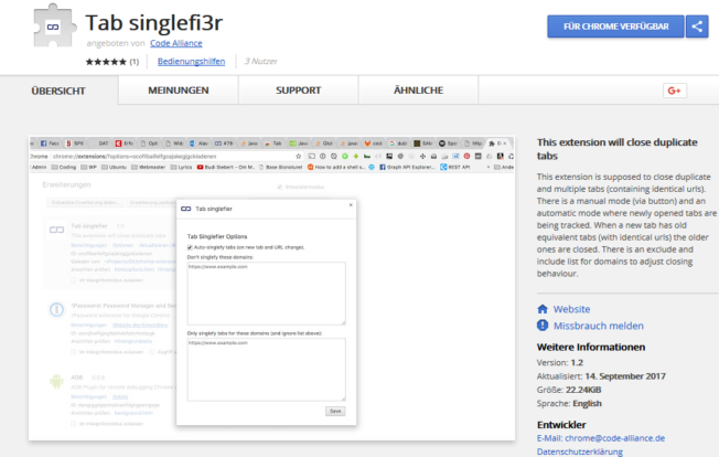 Tab Singlefi3r - Browser-Extensions programmieren